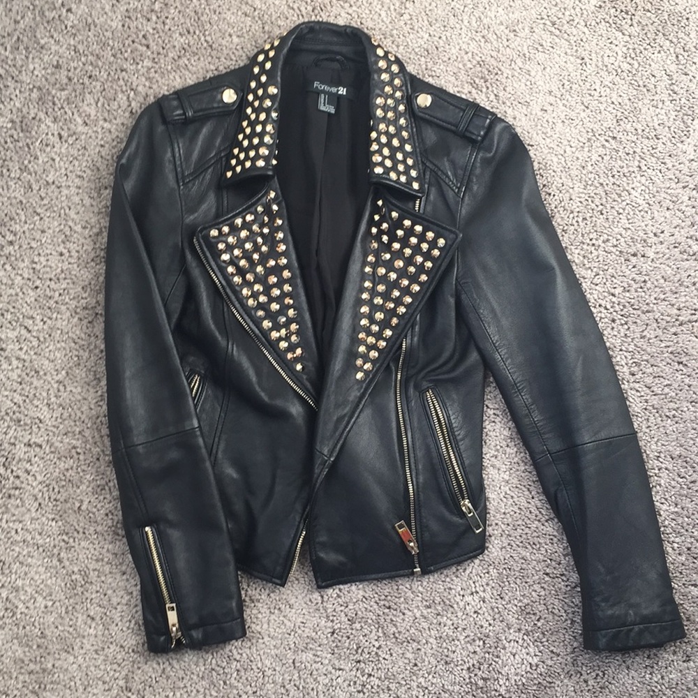 Lamb skin leather studded jacket